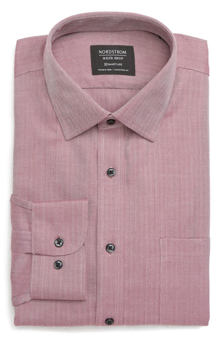 Men's Nordstrom Men's Shop Smartcare(tm) Traditional Fit Herringbone Dress Shirt - 34/35 - Burgundy