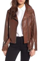 Women's Mackage Belted Leather Moto Jacket, Size - Brown