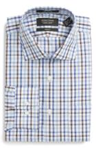 Men's Nordstrom Men's Shop Trim Fit Non-iron Plaid Dress Shirt .5 32/33 - Brown