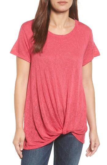 Petite Women's Bobeau Jessica Twist Hem Slub Tee P - Pink