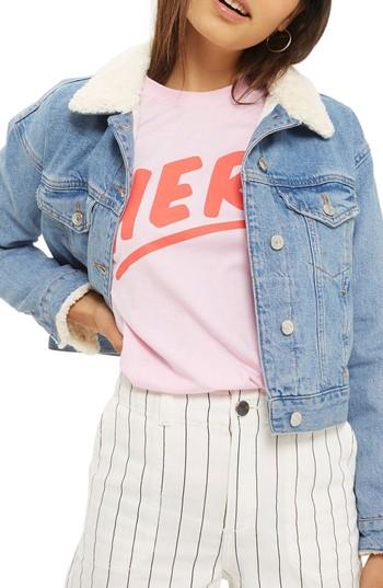 Women's Topshop Tilda Borg Denim Jacket Us (fits Like 0) - Blue
