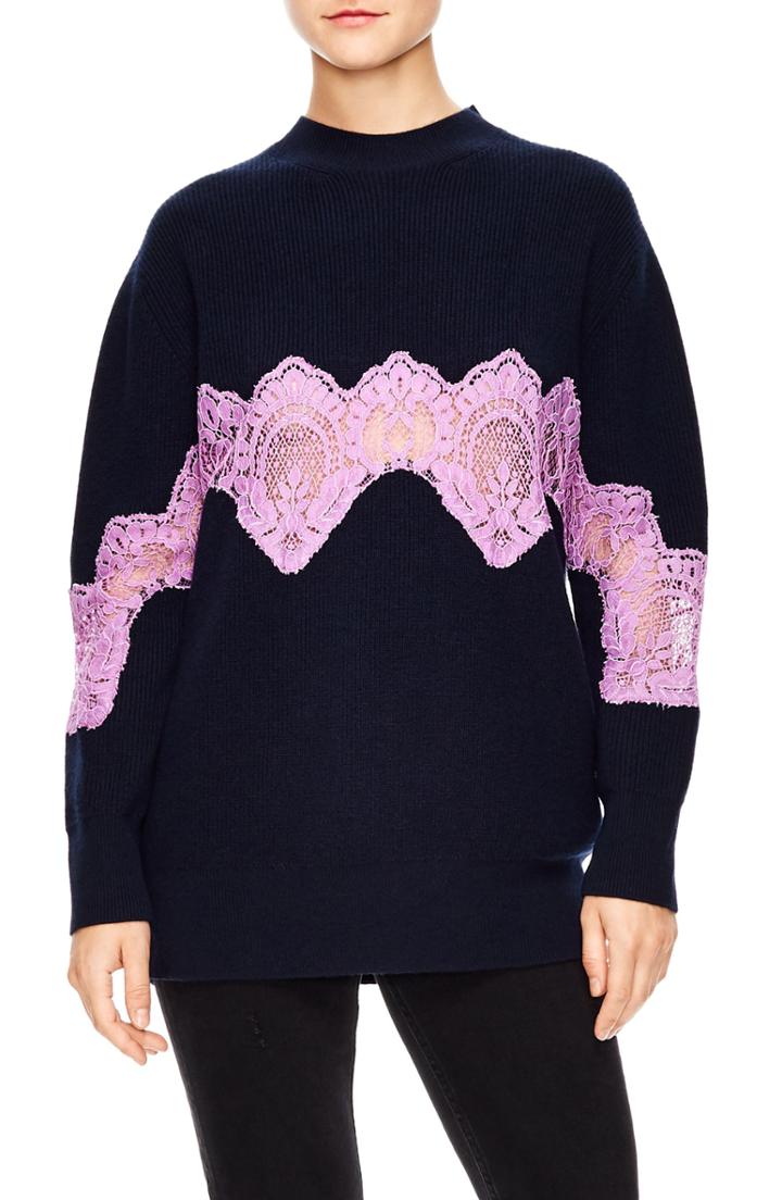 Women's Sandro Lace Detail Sweater - Blue