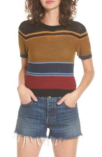 Women's Rvca Brightside Stripe Knit Sweater - Black