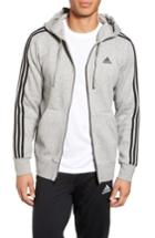 Men's Adidas Essentials 3s Brushed Fleece Zip Hoodie, Size - Grey