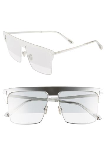 Women's Tom Ford West 59mm Rectangular Sunglasses - Rhodium/ Grey/ Clear W Silver