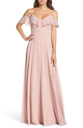 Women's Jenny Yoo Cold Shoulder Chiffon Gown - Purple