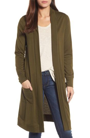 Women's Caslon Long French Terry Cardigan - Green