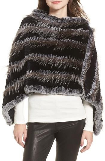 Women's Love Token Genuine Fox & Rabbit Fur Poncho - None