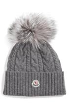 Women's Moncler Cable Knit Beanie With Genuine Fox Fur Pom -