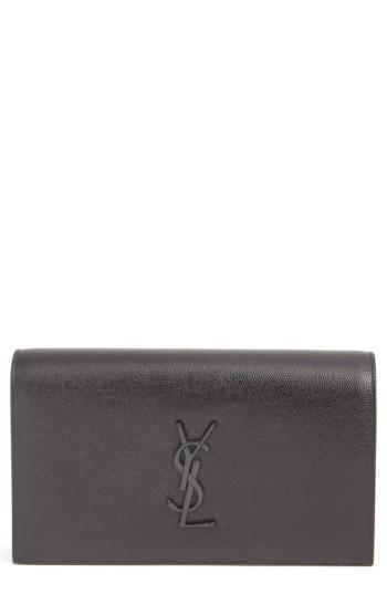 Saint Laurent 'kate' Pebbled Calfskin Leather Clutch -