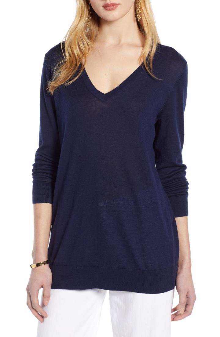 Women's Halogen Relaxed V-neck Sweater - Blue