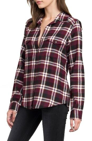 Women's Rvca Plaid Flannel Shirt - Burgundy