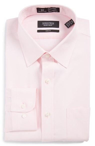 Men's Nordstrom Men's Shop Smartcare(tm) Trim Fit Solid Dress Shirt 34/35 - Pink