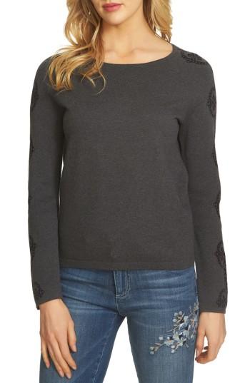 Women's Cece Jacquard Sleeve Sweater - Black