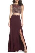 Women's Xscape Embellished Bodice Two-piece Gown - Burgundy