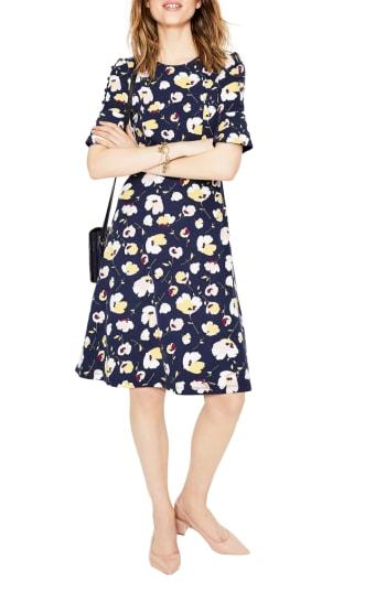Women's Boden Fluted Sleeve Ponte Fit & Flare Dress - Blue