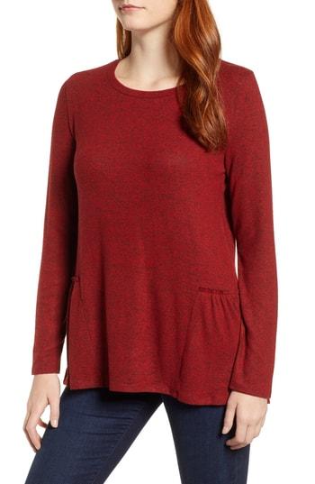 Petite Women's Caslon Cozy Back Peplum Top P - Red