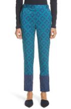 Women's St. John Collection Ratan Print Stretch Silk Twill Pants, Size - Blue