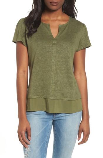 Women's Sanctuary Uptown Tiered Hem Linen Tee - Green