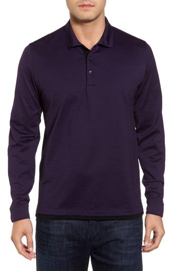 Men's David Donahue Herringbone Jacquard Polo - Purple
