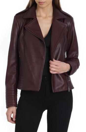 Women's Badgley Mischka Gia Leather Biker Jacket - Burgundy