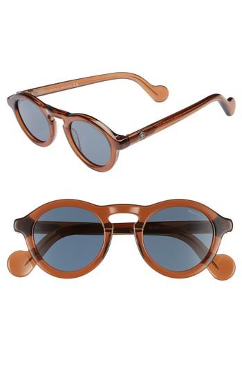Men's Moncler 46mm Round Sunglasses - Shiny Burnt Brown