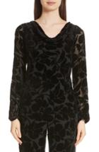 Women's St. John Collection Drape Neck Burnout Velvet Blouse, Size - Black