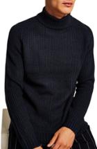 Men's Topman Flint Ribbed Turtleneck Sweater - Blue