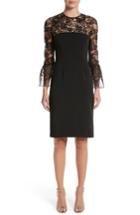 Women's Carmen Marc Valvo Embroidered Lace Bell Sleeve Sheath Dress