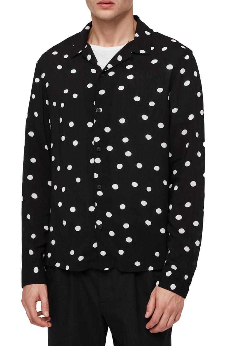 Men's Allsaints Pozere Polka Dot Sport Shirt - Black