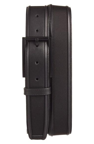 Men's Tumi Leather & Ballistic Nylon Belt - Black/ Black