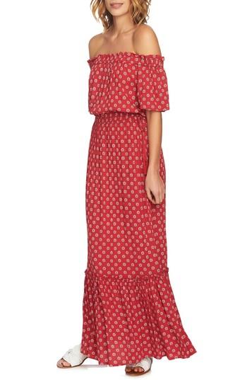 Women's 1.state Off The Shoulder Cinched Waist Maxi Dress, Size - Red