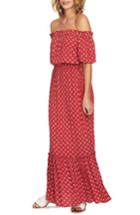 Women's 1.state Off The Shoulder Cinched Waist Maxi Dress, Size - Red