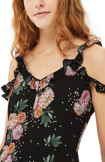 Petite Women's Topshop Floral Ruffle Jumpsuit P Us (fits Like 2-4p) - Black