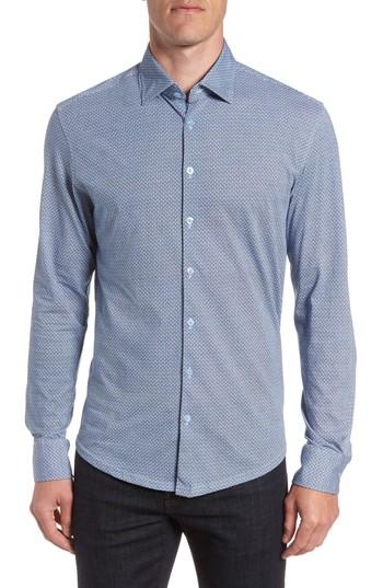 Men's Stone Rose Honeycomb Print Knit Sport Shirt, Size - Blue