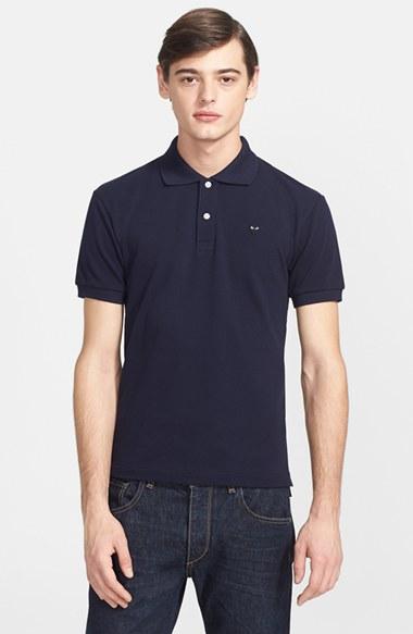 Men's Comme Des Garcons Play Pique Polo With Small Heart Applique - Blue