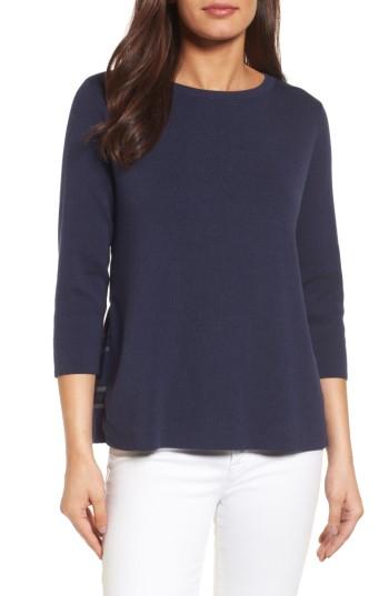 Women's Halogen Poplin Back Sweater - Blue