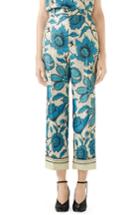 Women's Gucci Watercolor Floral Print Silk Twill Pants Us / 40 It - Blue