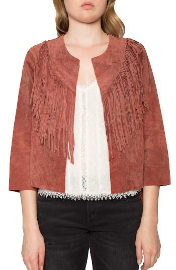 Women's Willow & Clay Crop Fringe Suede Jacket - Red