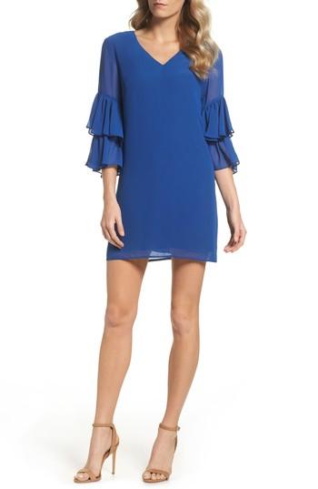 Women's Cece Carmen Tiered Ruffle Sleeve Shift Dress - Blue