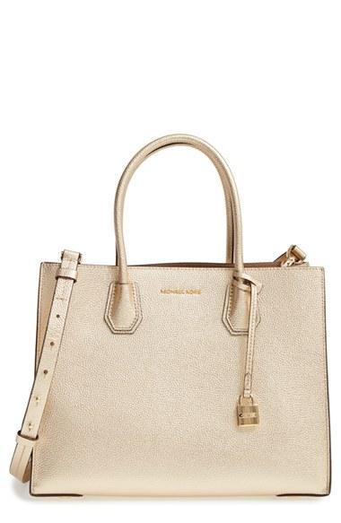 Michael Michael Kors Large Mercer Metallic Leather Tote -
