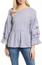 Women's Caslon Embroidered Sleeve Top - Blue