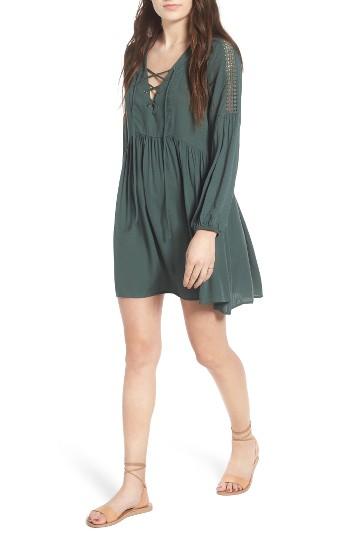 Women's Lush Lace-up Babydoll Dress - Green