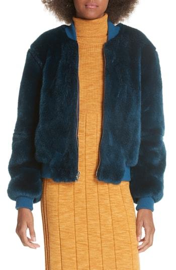 Women's Elizabeth And James Ellington Faux Fur Bomber Jacket - Blue