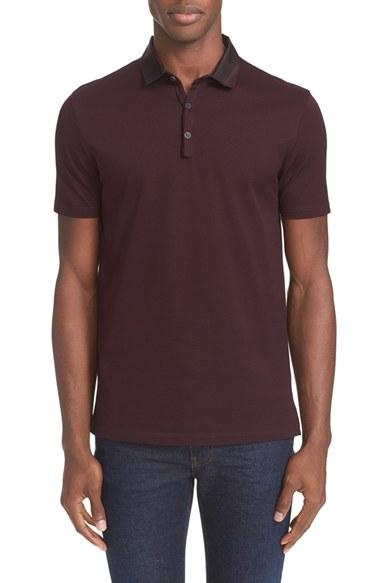 Men's Lanvin Grosgrain Collar Polo - Burgundy