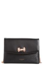 Ted Baker London Curved Bow Flap Leather Crossbody Satchel - Black