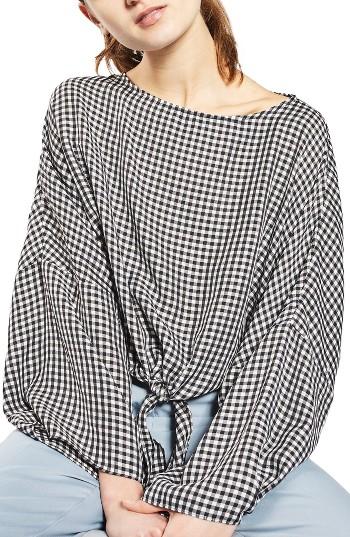 Women's Topshop Knot Gingham Top Us (fits Like 0) - Black