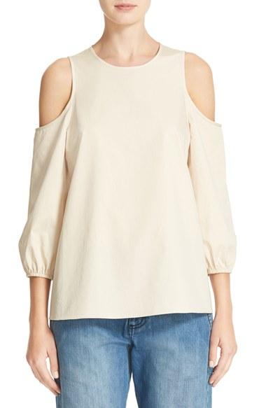 Women's Tibi Satin Poplin Cold Shoulder Top - Brown
