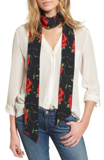 Women's Cara Rose Print Skinny Scarf, Size - Black