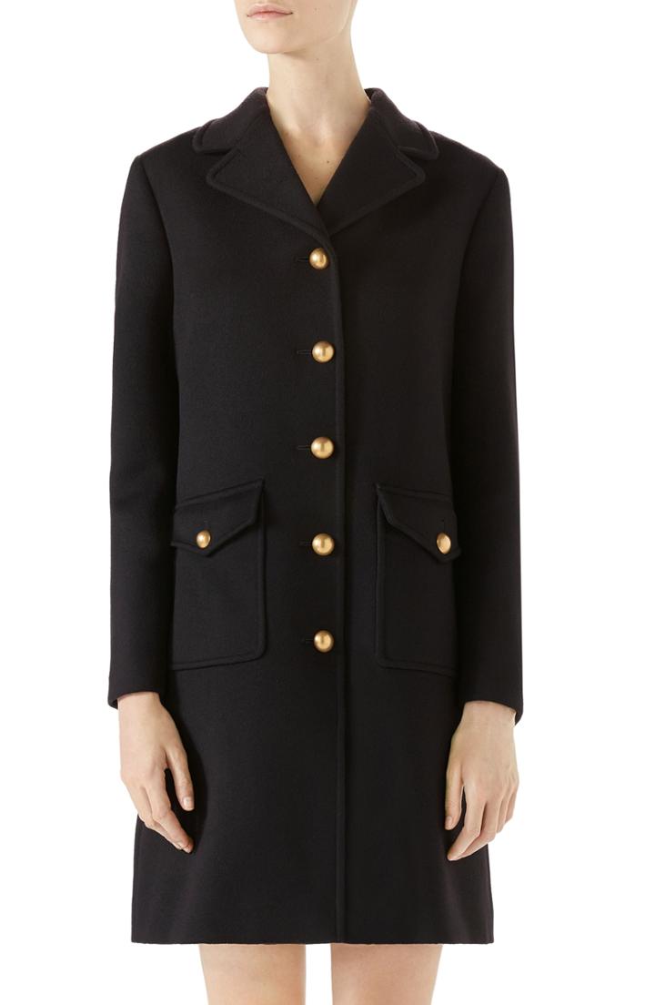 Women's Gucci Gg Wool Coat Us / 42 It - Black